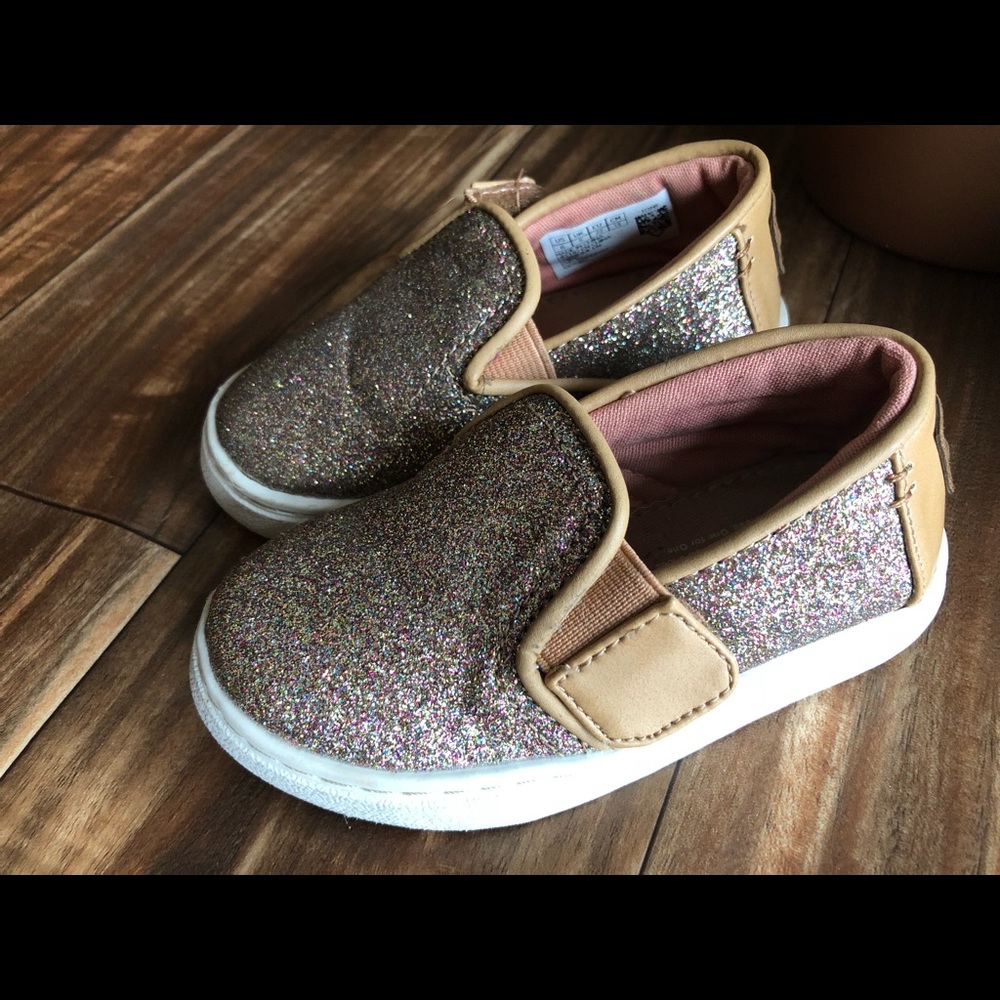 Gold Iridescent Glimmer Tiny TOMS Luca Slip Ons